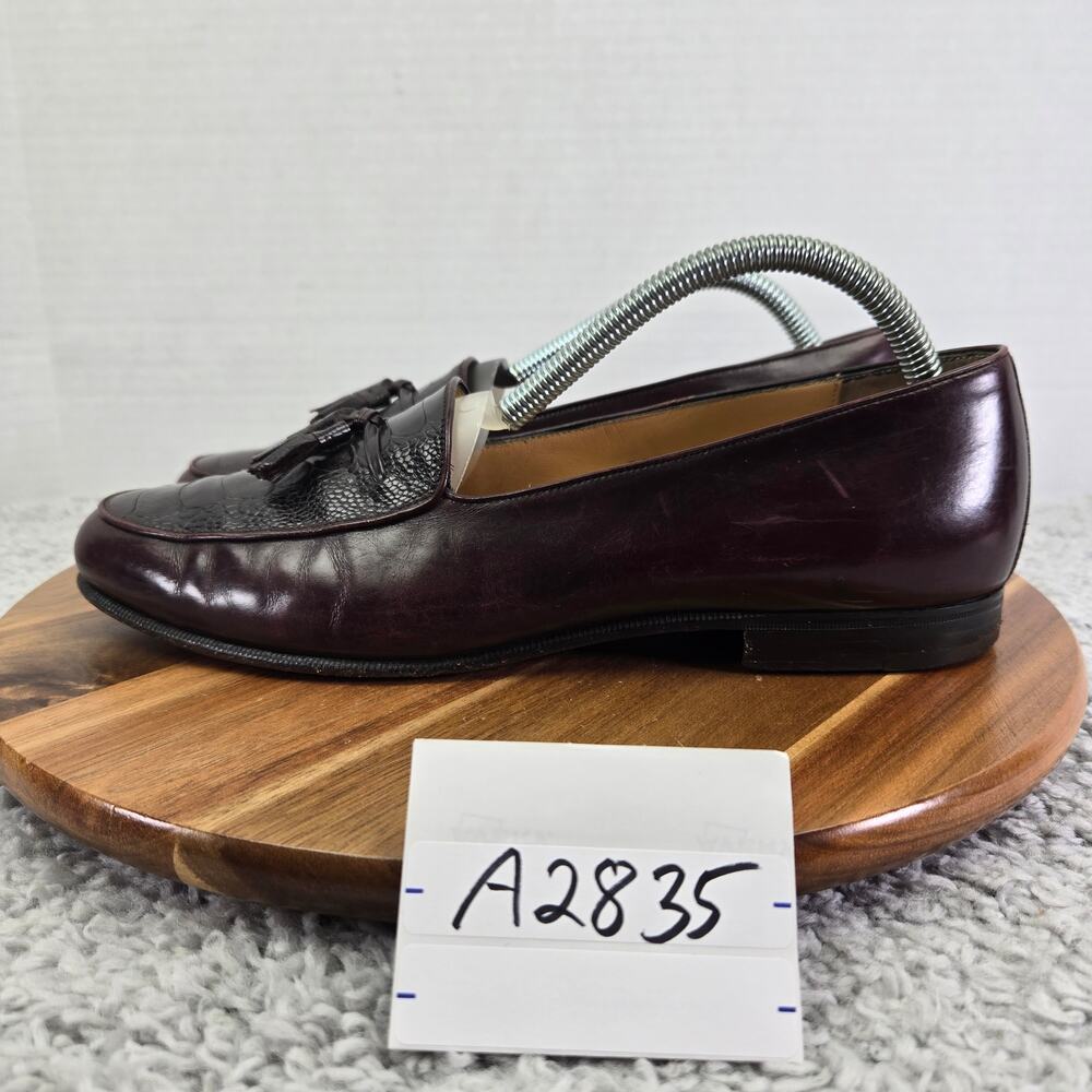 Vtg Salvatore Ferragamo Mens 9D Maroon Ostrich Leg Exotic Tassel Slip On Loafer